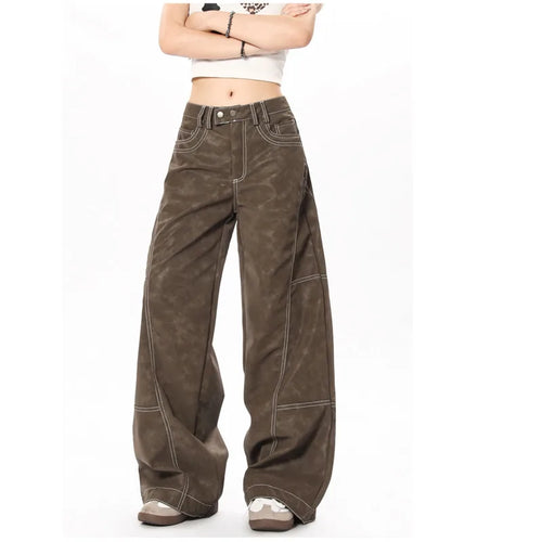 Load image into Gallery viewer, Men's Cargo Pants Line Splicing Design Straight Wide Leg New American Style Solid Color Trendy Male Trousers Summer 9W1856
