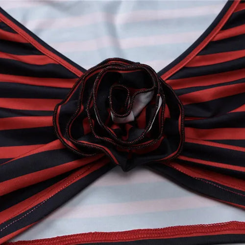 Load image into Gallery viewer, Striped Print Sexy Two Piece Set Women Floral V Neck Long Sleeve T-shirt And Mini Skirt Matching Set Sexy Two Piece Set
