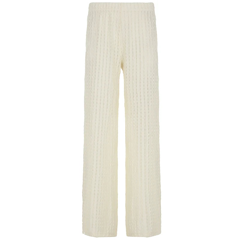 Holiday Style Fabric Texture Beach Pants Women Basic Casual Micro Perspective Full Length Trousers All Match Bottoms