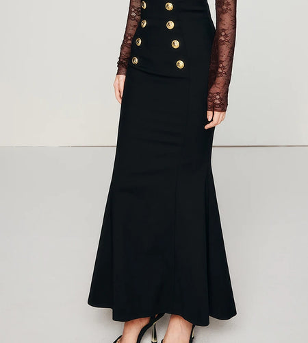 Solid Patchwork Metal Buckle Slimming Bodycon Skirts For Women High Waist Temperament Sexy Skirt Female Fashion