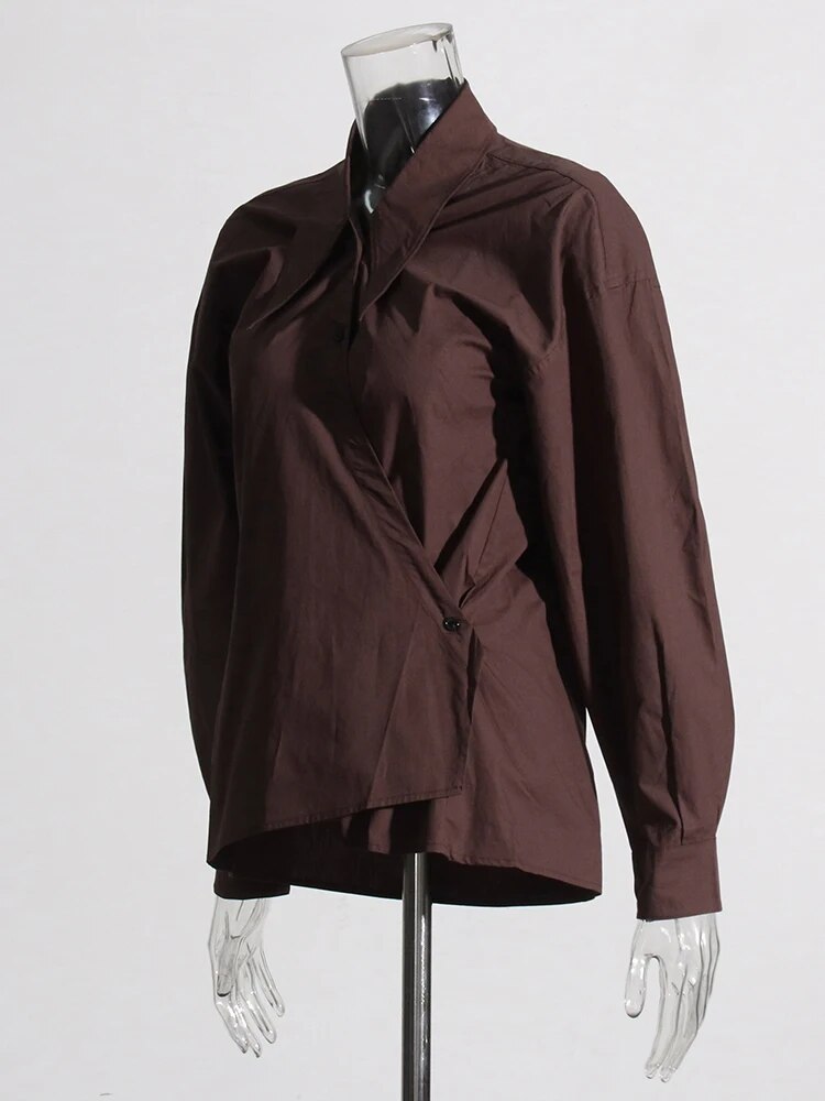 Minimalist Spring Shirts For Women Lapel Long Sleeve Casual Loose Solid Blouse Female Fashion Style Clothing