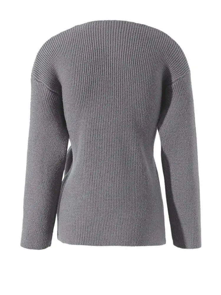 Gray Irregular Bandage Elegant Sweater Round Neck Long Sleeve Women Pullovers New Fashion Tide Autumn Winter 2025 2R4635