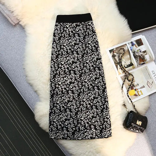 Load image into Gallery viewer, Vintage Elegant High Waist Knitted Midi Skirt Women Winter Spring Autumn Print Skirts Female A-line Ladies Pencil Wrap Skirt
