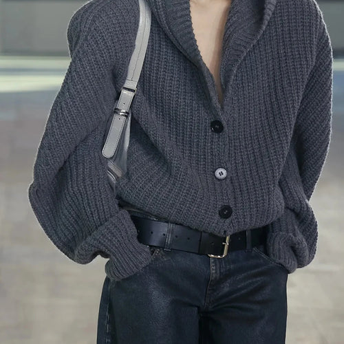 Load image into Gallery viewer, Solid Loose Spliced Hat Casual Cardigan for Women V Neck Long Sleeves Patchwork Single Breasted Cardigan Female New
