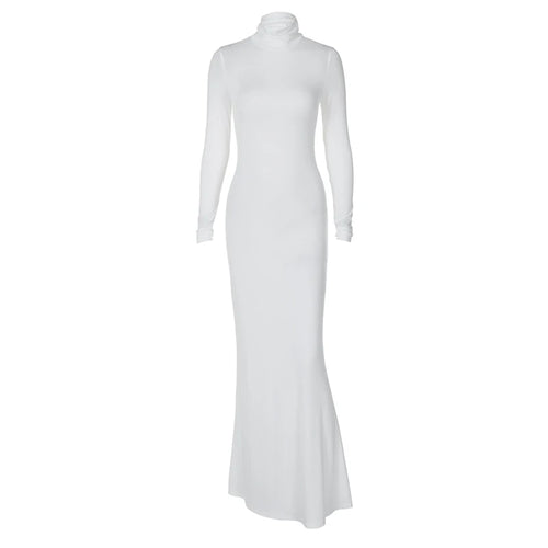 Load image into Gallery viewer, Turtleneck Long Sleeve Maxi Dress Women Gown Autumn Winter New Solid Sexy Long Dress Femme Fashion Floor-length Dress
