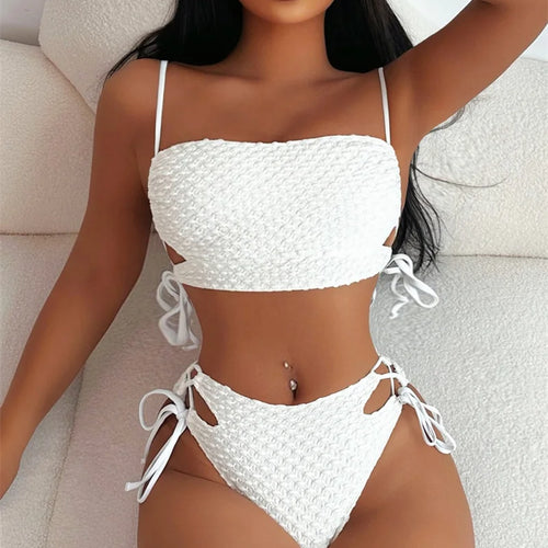 Load image into Gallery viewer, Strappy Bikini Set Lace Up Bandeau Women Swimwear 2024 Sexy Women Swimsuit High Waist Biquini Bandage Bathing Suit
