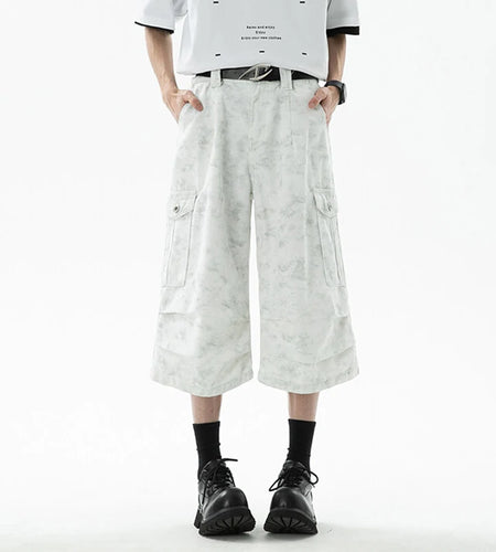 Men's Causal Cargo Shorts New Summer Dirty Pleated American Style Loose Wide Leg Design Handsome Male Bottoms 2025 9W1656