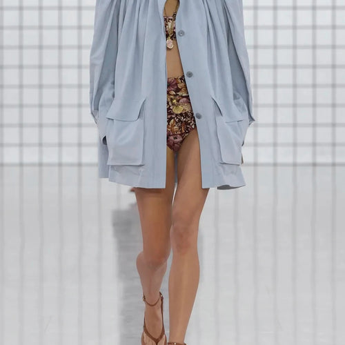 Load image into Gallery viewer, Solid Loose Spliced Crimping Fashion Jackets for Women High Neck Long Sleeves Patchwork Pockets Jacket Female New
