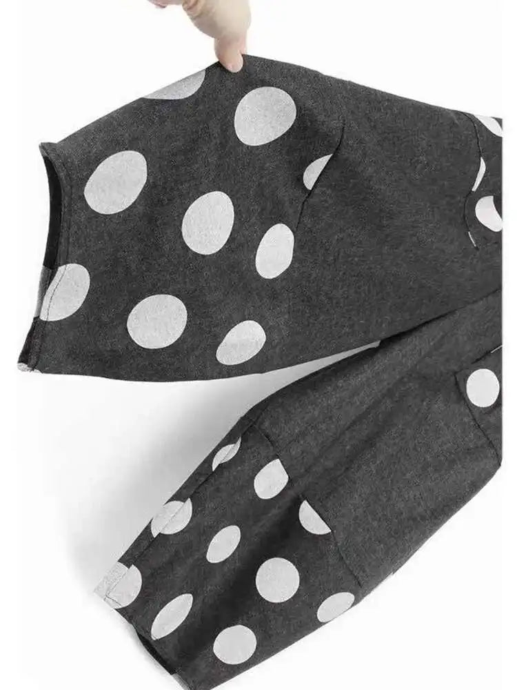 High Elastic Waist Blue Dot Printed Denim Casual Harem Pants New Trousers Women Fashion Tide Spring Autumn 2025 1DJ0083