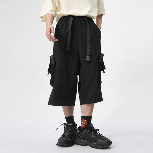 Load image into Gallery viewer, Men&#39;s Wear New Stylish Shorts Wide Leg Loose Large Pocket Knee-length Trousers Elastic Waist Lace-up Male Trend 9C6031
