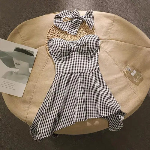 Load image into Gallery viewer, Summer French Plaid Off Shoulder Sleeveless Irregular Strapless Tops Women Backless High Waist Slim Short Top Fashion Clothing
