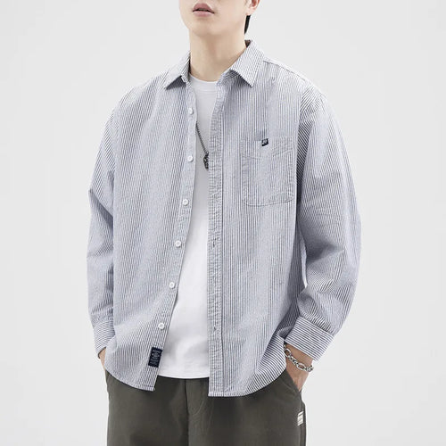 Load image into Gallery viewer, Men's Shirt Striped Turn-down Collar Thin Style Casual Lapel Shirts New Trendy Summer Japanese Style Male Top 9W1314
