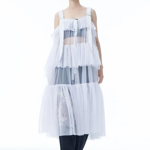 Load image into Gallery viewer, Women Black Mesh Perspective Big Size Strap Dress New Square Collar Sleeveless Fashion Tide Spring Summer 2025 1DJ1242
