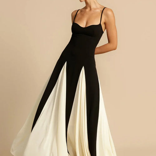 Load image into Gallery viewer, Elegant Patchwork Spaghetti Strap Long Dress For Women Fashion Sleeveless Backless Sexy Evening Maxi Dress Fashion
