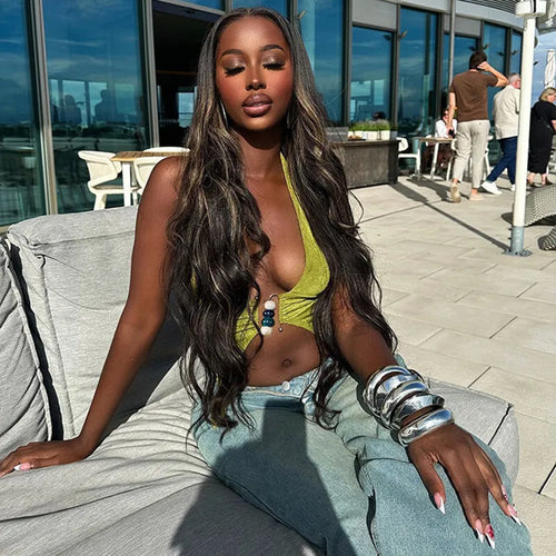 Load image into Gallery viewer, Halter V Neck Sexy Crop Tops Women Fashion Sleeveless Backless Ruched Tank Tops Female Solid Fashion Club Tops Elegant
