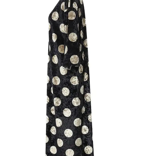 Women Black Dot Velvet Big Size Elegant Dress New Round Neck Long Sleeve Loose Fit Fashion Tide Spring Autumn 2025 1DH2819