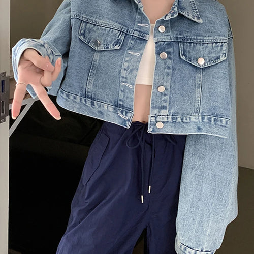 Load image into Gallery viewer, Blue Denim Women&#39;s Short Jacket Fall Korean New Fashion High Waist Short Coat Women Retro High Street Coats Female S-XL
