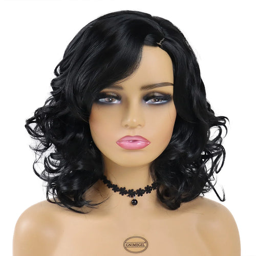 Load image into Gallery viewer, Synthetic Black Women Wigs Curly Hairstyles Natural Wig Medium Length Bouncy Haircut Black Female Wig Daily Use Healthy
