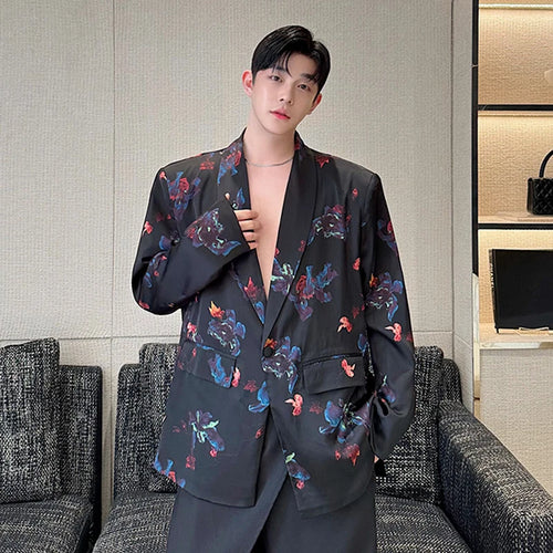 Load image into Gallery viewer, Floral Printing Men&#39;s Suit Jacket Menwear V-neck Single Button Blazer New Contrast Color Fashion Male Top Niche 2024 9C5957
