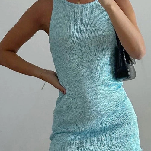 Load image into Gallery viewer, Summer Knitted O Neck Sleeveless See Through Tassel Sexy Slim Mini Dress Women Elegant Outfit Beach Vacation Party
