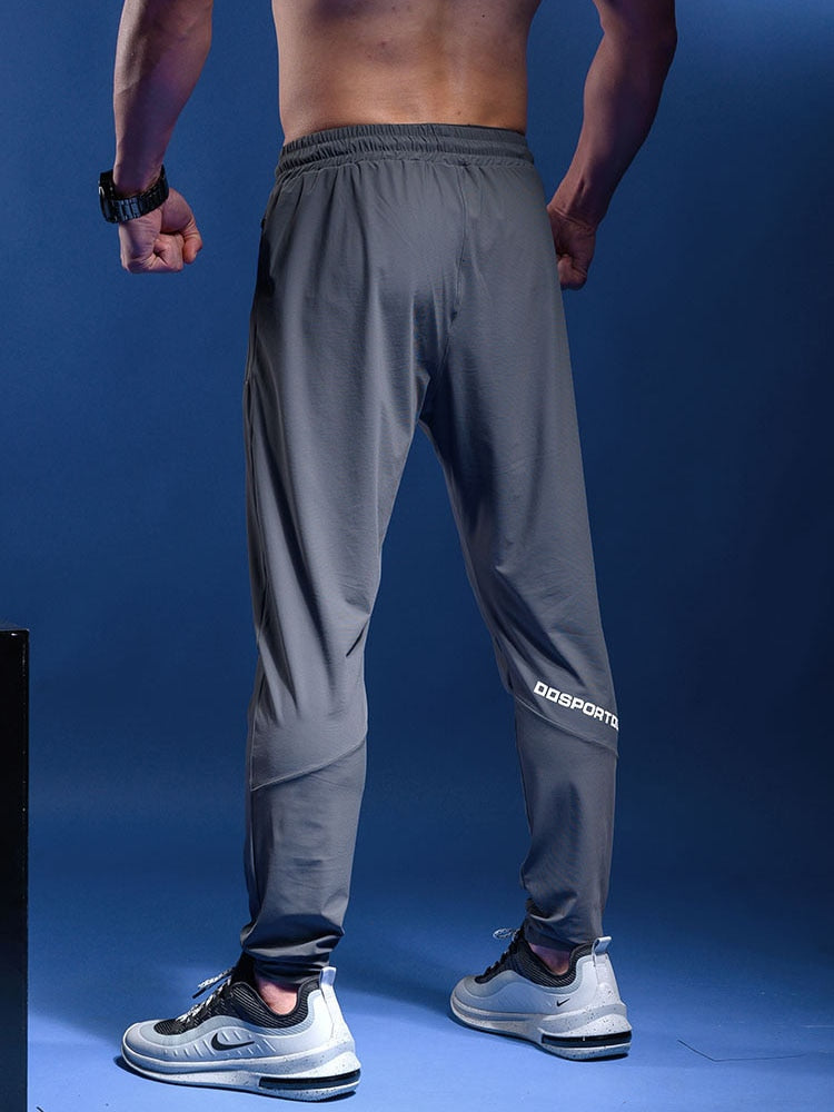 Men Sport Pant Training Bodybuilding Trousers Youngster Fitness Running Sweatpant Thin Elastic Dry Fit Zipper Pockets Long Pants