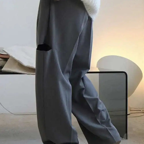 Load image into Gallery viewer, High Waist Gray Hollow Out PleatedCasual Pants New Loose Fit Trousers Women Fashion Tide Spring Autumn 2025 1DF4461
