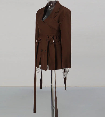 Solid Spliced Lace Up Fashion Jackets for Women V Neck Long Sleeves Patchwork Buttons Temperament Jacket Female New