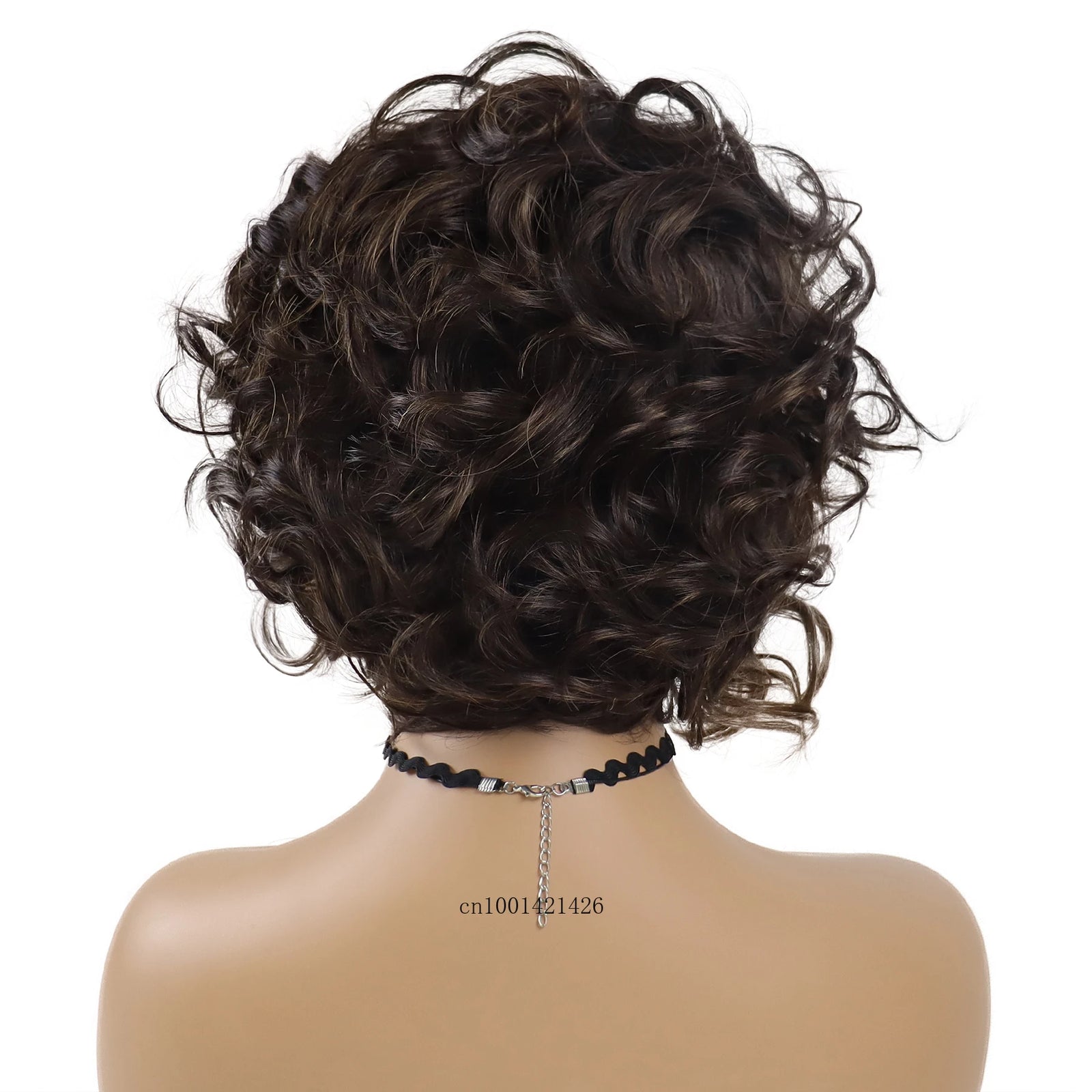 Short Curly Wigs for Women Synthetic Fiber Casual Hairstyles Mix Brown Wig with Bangs Natural Hair Replacement Wigs Highlights