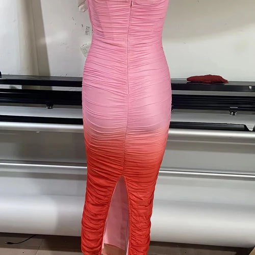 Load image into Gallery viewer, Gradient Strapless Backless Sexy Maxi Dress For Women Fashion Off-shoulder Sleeveless Bodycon Back Split Long Dress
