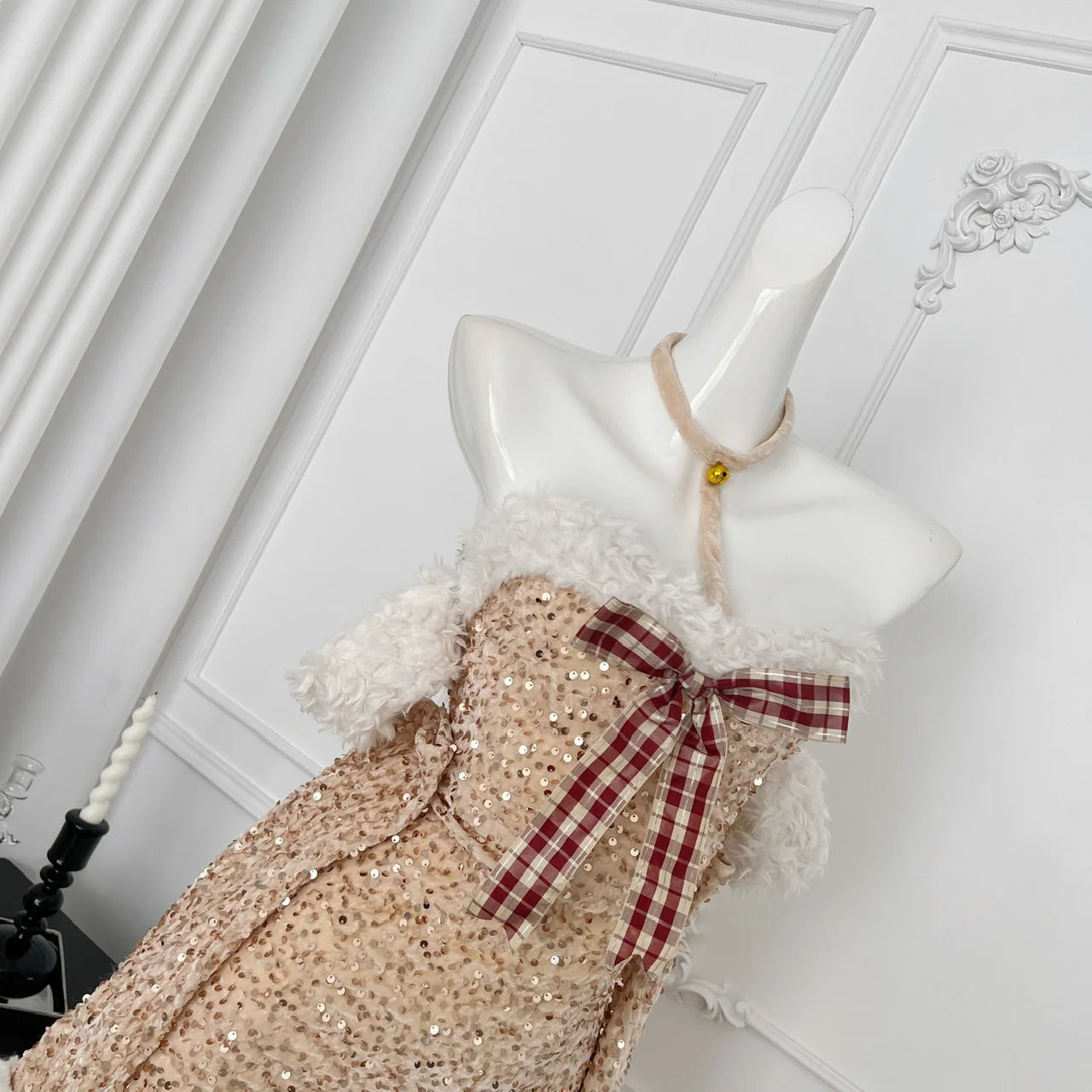 Autumn Women's Gold Patchwork Sequin Bow Backless Halter Short Dress Fashion Korean Elegant Slim Sexy Wrapped Hip Mini Dress New