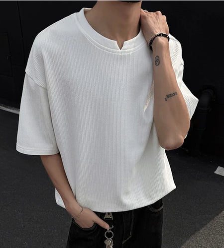 Men's T-shirts Short Sleeve Causal Clothing New Summer Casual V-neck Stripe LooseT-shirt Pullover Summer 2025 9W1565