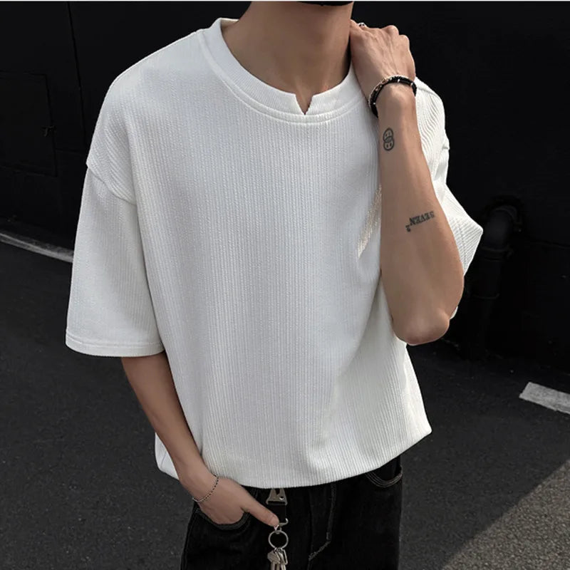 Men's T-shirts Short Sleeve Causal Clothing New Summer Casual V-neck Stripe LooseT-shirt Pullover Summer 2025 9W1565