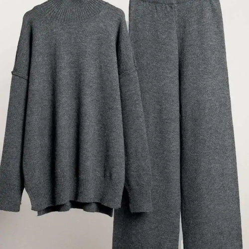 Load image into Gallery viewer, Big Size Red Sweater Wide Leg Pants Two Piece Suit New Turtleneck Long Sleeve Women Fashion Spring Autumn 2025 1DH8550
