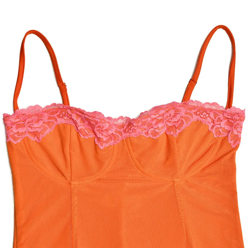 Lace Spaghetti Strap Bodycon Maxi Dress Women Robe New Patchwork Strapless Sleeveless Backless Sexy Club Party Dress