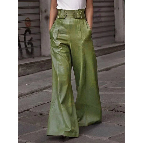 Load image into Gallery viewer, Autumn Winter Women&#39;s Faux Pu Long Pants 2024 High Waisted Loose Pleated Pockets Streetwear Female Wide Leg Trousers
