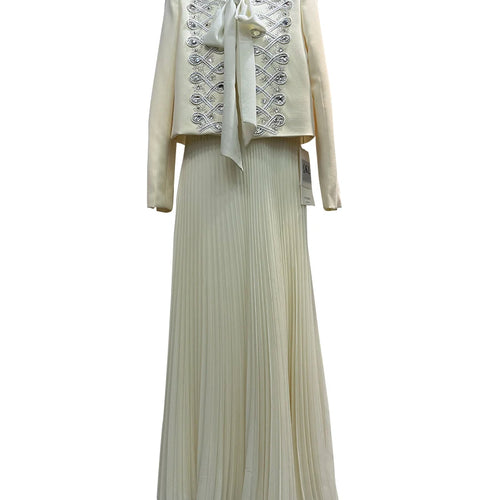 Load image into Gallery viewer, Two Piece Set For Women O Neck Long Sleeve Patchwork Diamonds Coat Lace Up Sleeveless High Waist Dress Sets Female
