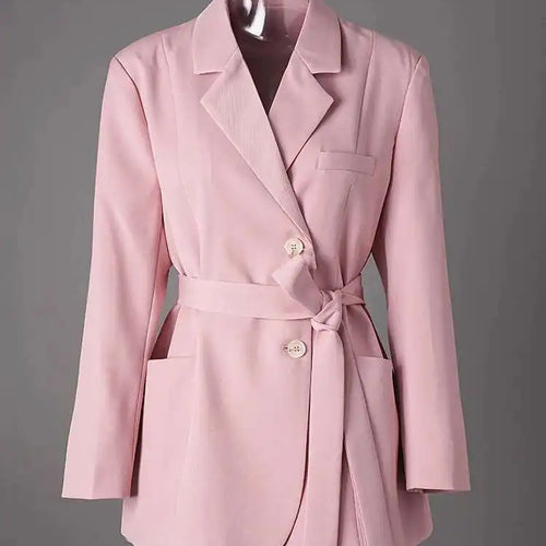 Load image into Gallery viewer, Women Beige Belted Pocket Big Size Elegant Blazer New Lapel Long Sleeve Jacket Fashion Tide Spring Autumn 2025 CPG2777
