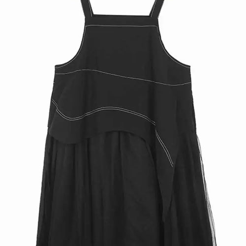Load image into Gallery viewer, Women Black Topstitched Mesh Big Size Strap Dress New Square Collar Sleeveless Fashion Tide Spring Autumn 2025  1DH6192
