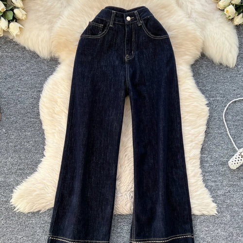 Load image into Gallery viewer, Spring Korean Vintage Blue High Waist Straight Denim Pant Women Wide Leg Jeans Fashion Casual Popular Streetwear Trousers Trendy
