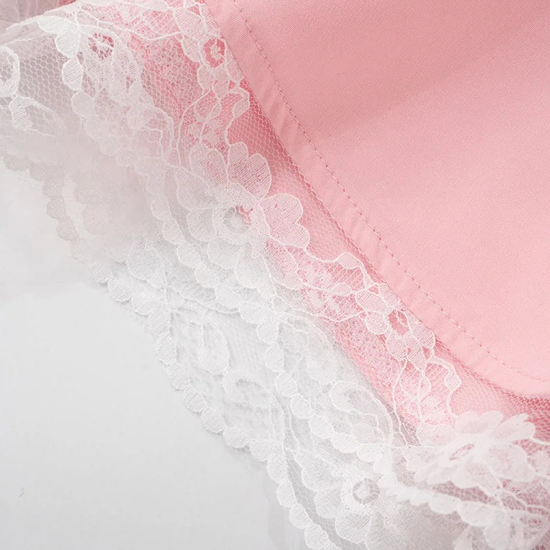 Halter Backless Sexy Mini Dress Women Robe Summer New Lace Patchwork Sleeveless V Neck High Waist Ruffled Dress 2025