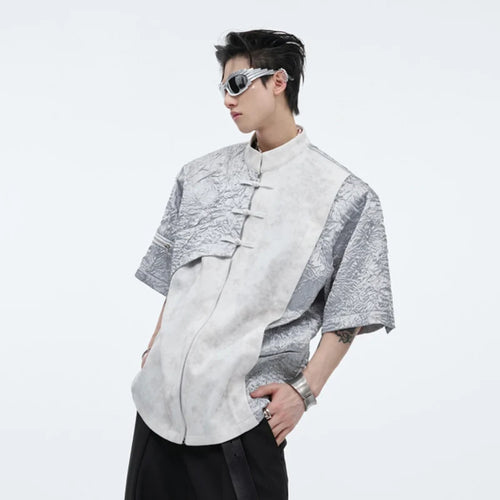 Load image into Gallery viewer, Men&#39;s T-shirt Chinese Style Knot Button Design Casual Stand Collar Short Sleeve Shoulder Pads Male Tops Summer Trend 24Y183
