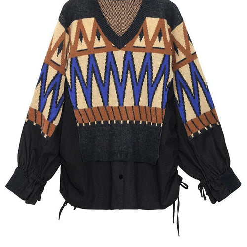 Load image into Gallery viewer, Pattern Denim Big Size Knitting Sweater Round Neck Long Sleeve Women Pullovers New Fashion Spring Autumn 2025  1DH0152
