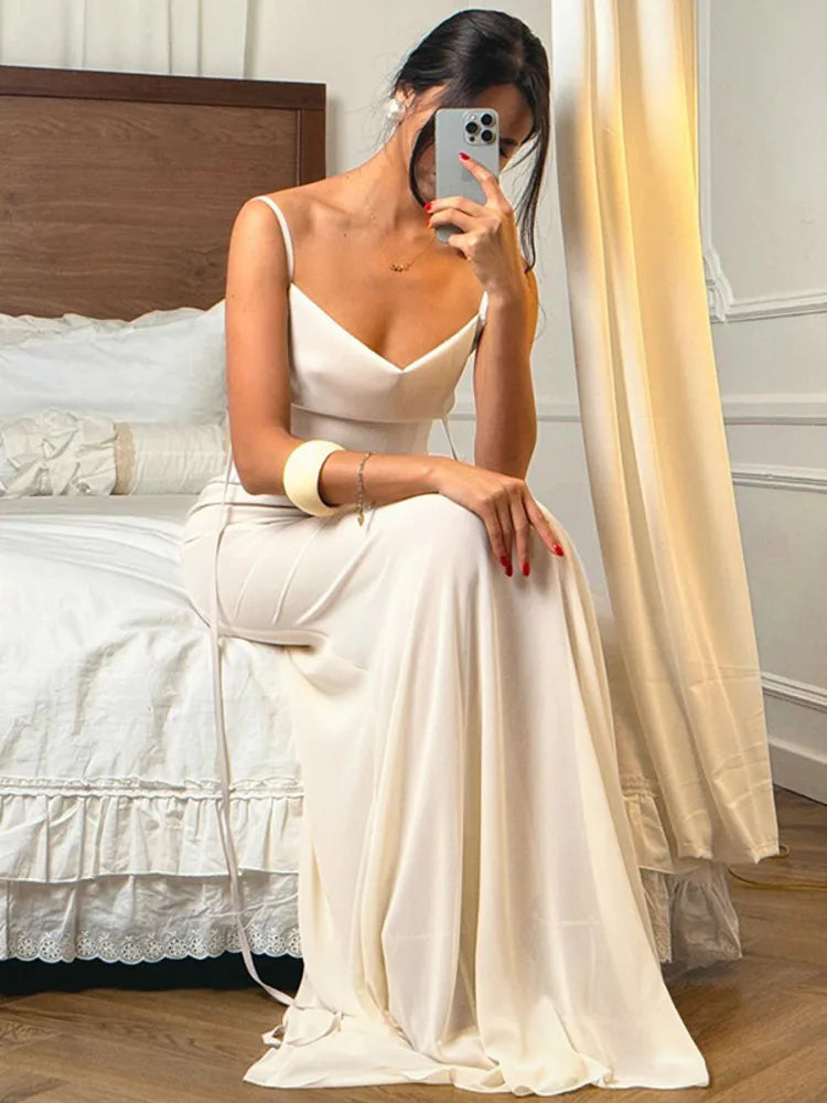 Spaghetti Strap Strapless Sexy Maxi Dress For Women Gown Elegant Off-shoulder Backless High Waist Bodycon Long Dress
