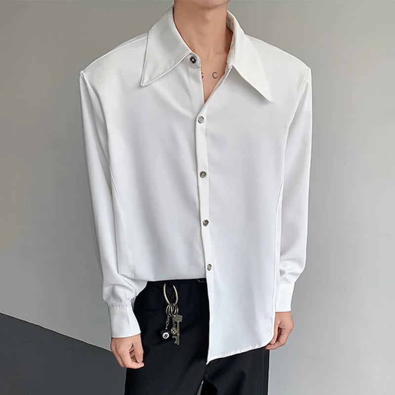Men's Drape Shirts Male Long Sleeved Turn-down Collar New Cool Korean Single Breasted Silhouette Ice Silk Clothing 9W1383