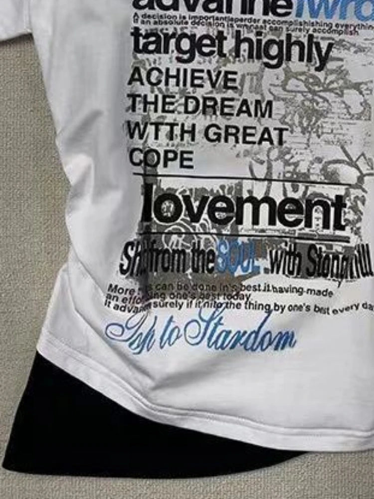 Streetwear Fake Two Pieces Halter Bandage Women T-shirt Harajuku Letter Printing Crop Tops Y2k Aesthetic Bodycon Grunge Tees