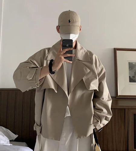 Korean Style Male Jacket Turn-down Collar Loose Casual Solid Color Men Clothing 2024 Autumn New Fashion Tide 9C878