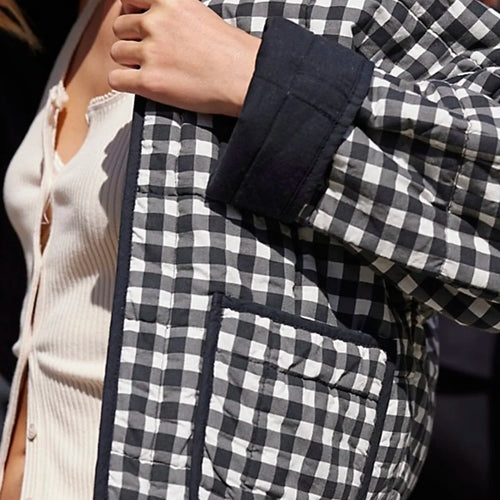 Load image into Gallery viewer, Autumn Women Plaid Quilted Coats Fashion Cotton Jacket Coats Warm Black and White Short Jacket Coat Female Outwear
