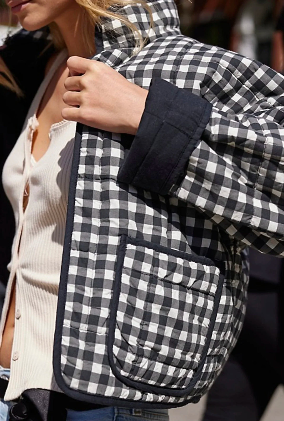 Autumn Women Plaid Quilted Coats Fashion Cotton Jacket Coats Warm Black and White Short Jacket Coat Female Outwear