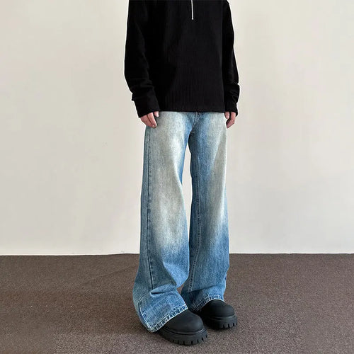 Load image into Gallery viewer, Korean Style Men's Denim Panst Washing Solid Color Casual Bottom Cleanfit Straight Baggy Wide Leg Male Jeans Spring 9W1218
