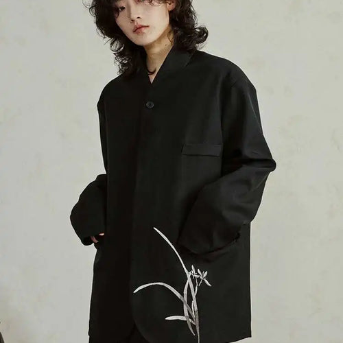 Load image into Gallery viewer, Women Black Embroidery Vintage Big Size Blazer New Stand Collar Long Sleeve Jacket Fashion Tide Spring Autumn 2025 1DH4322
